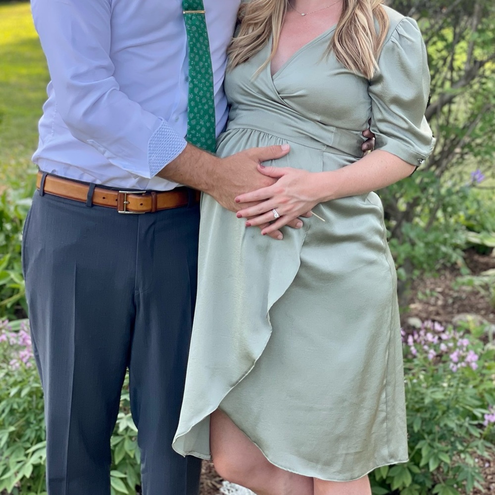 Maternity wrap light green satin dress